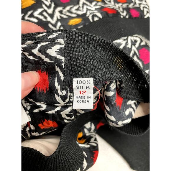 VINTAGE DOUGLASS Eclectic Art To Wear Crewneck Silk Top Black Multi Women's 12 - Picture 9 of 10